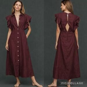 Anthropologie x Charlie Holiday Chocolate Brown Ruffle Sleeve Cover-Up Dress 4
